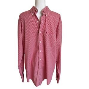 Izod Shirt Men's Size Large Tall Red Gingham Check Non Iron Dress Casual Checked